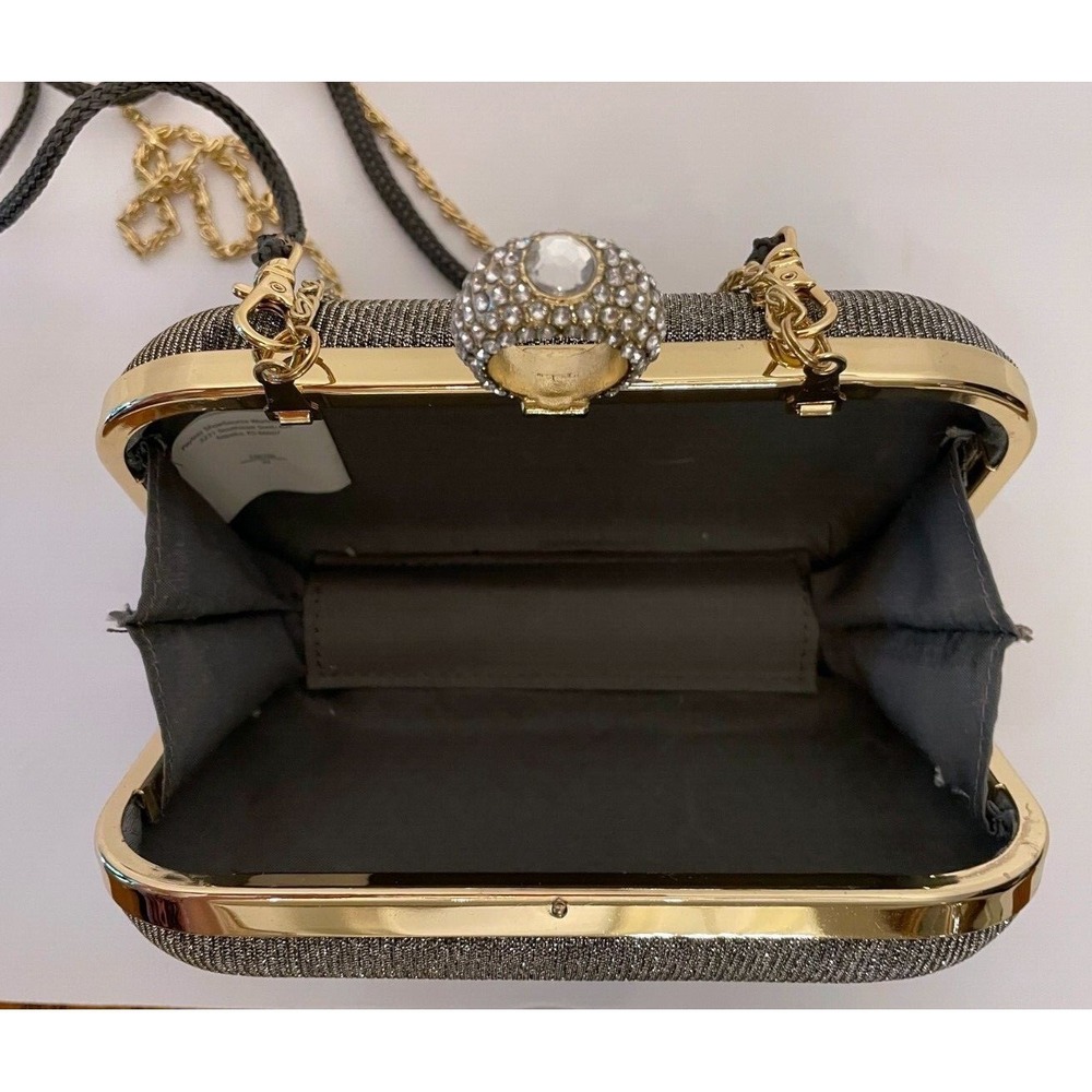 Payless Womens Clamshell Rhinestone Ring Purse Silver Gold Shoulder Strap Lined - Picture 10 of 15